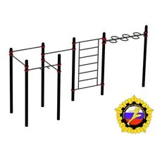 Комплекс с рукоходом-змейка, шведской стенкой, четыре турника классического хвата и одного турника хватом «молоток» (PAW-03)