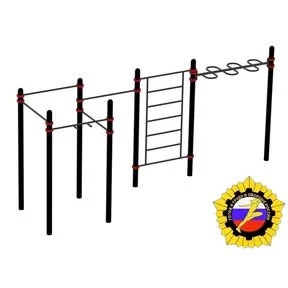 Комплекс с рукоходом-змейка, шведской стенкой, четыре турника классического хвата и одного турника хватом «молоток» (PAW-03)