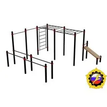 Комплекс из сдвоенных брусьев, турника, шведской стенки, двух рукоходов и наклонной лавки для пресса (PAW-61)