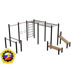 Комплекс из брусьев, турников, шведской стенки, двух рукоходов, двух лавок для пресса и гимнастических колец (PAW-62) Комплекс из брусьев, турников, шведской стенки, двух рукоходов, двух лавок для пресса и гимнастических колец (PAW-62)