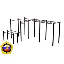 Комплекс из сдвоенных параллельных брусьев, каскада турников разной длины и двух рукоходов (PAW-70)