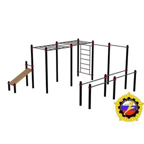 Комплекс из сдвоенных брусьев, турников, шведской стенки, двух рукоходов и наклонной лавки для пресса (PAW-73)