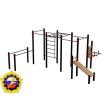 Комплекс из брусьев, разноуровневых турников, тренажера брусья - пресс, наклонной лавки и укороченного рукохода (PAW-74)