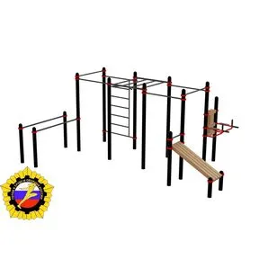 Комплекс из брусьев, разноуровневых турников, тренажера брусья - пресс, наклонной лавки и укороченного рукохода (PAW-74)