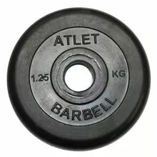 Диск обрезиненный чёрный Atlet, 1,25 кг, 31мм
