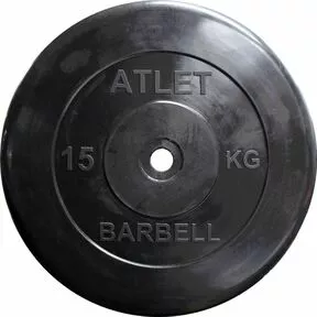 Диск обрезиненный чёрный Atlet, 15 кг, 31 мм