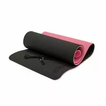 Коврик для фитнеса и йоги, толстый 1 см, двухслойный, TPE - Original FitTools FT-YGM10-TPE-BPNK, 185x61,5 см, черно-розовый