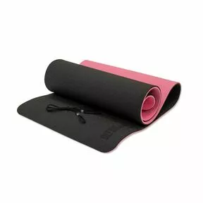 Коврик для фитнеса и йоги, толстый 1 см, двухслойный, TPE - Original FitTools FT-YGM10-TPE-BPNK, 185x61,5 см, черно-розовый