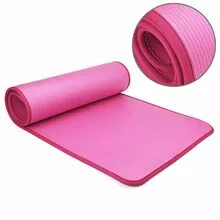 SunoFit - Коврик для фитнеса широкий 82 см, удлиненный 184 см, толстый 1 см, с кантом, НБР (НБК), розовый