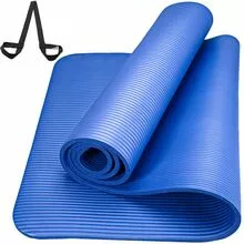SunoFit - Коврик для фитнеса толстый 1 см, NBR - НБК - 183х61 см, синий (с ремешком для переноски)