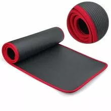 Коврик для фитнеса толстый 1 см с кантом, NBR - 183х61 см, черный с красным