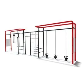 Уличный комплекс с функциональными петлями, сетью, турником и гирями Уличный комплекс с функциональными петлями, сетью, турником и гирями