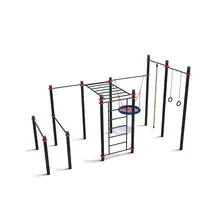 Уличный комплекс из брусьев, турника, рукохода, шведской стенки, качели Гнездо, каната и колец