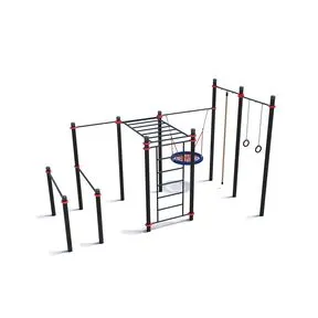 Уличный комплекс из брусьев, турника, рукохода, шведской стенки, качели Гнездо, каната и колец Уличный комплекс из брусьев, турника, рукохода, шведской стенки, качели Гнездо, каната и колец