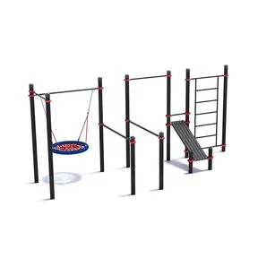 Спортивный комплекс для улицы из двух турников, качели Гнездо, брусьев, наклонной скамьи и шведской стенки